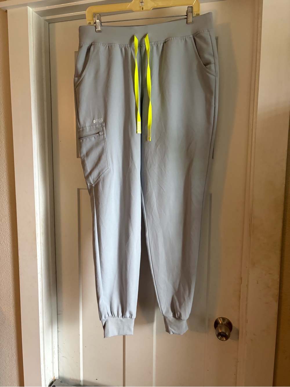 Figs Light Gray Joggers with Neon Yellow Drawstring